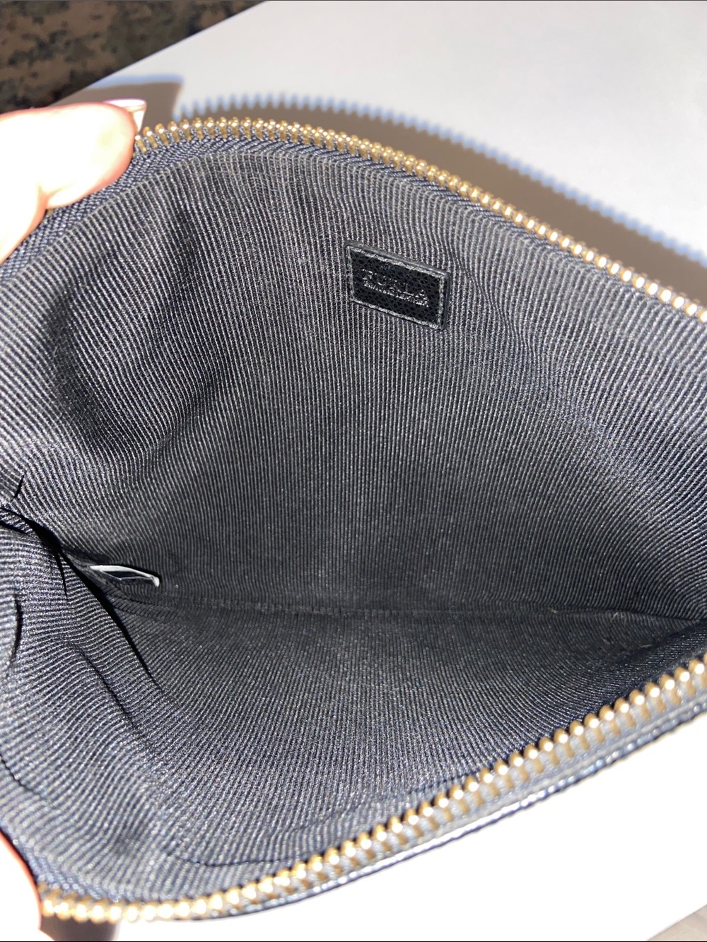 Furla Black Leather Babylon Clutch/Wristlet with Gold Logo EUC zip closure - Picture 7 of 12